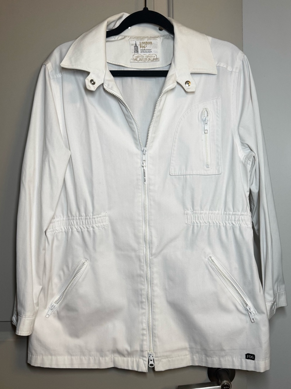 Vintage London Fog White Zip-Front Utility Jacket